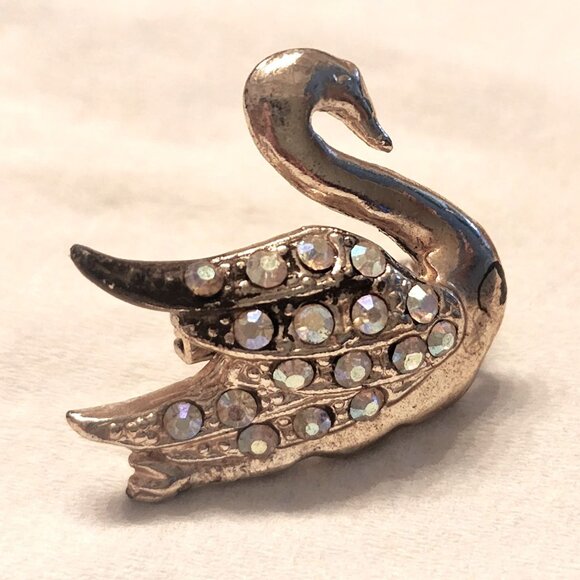 Vintage Pair of Silver-tone and Rhinestone Swan Pins-Circa 40s-50s-Good Cond. - Picture 10 of 10